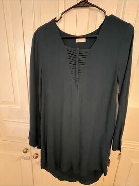 Dark Teal Long Sleeve mini dress with Ladder Front Detail